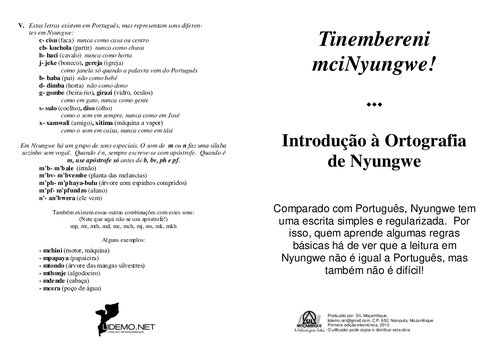 Tinembereni mciNyungwe! Introdução à Ortografia de Nyungwe