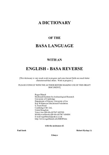 A dictionary of the Basa language with an English - Basa reverse