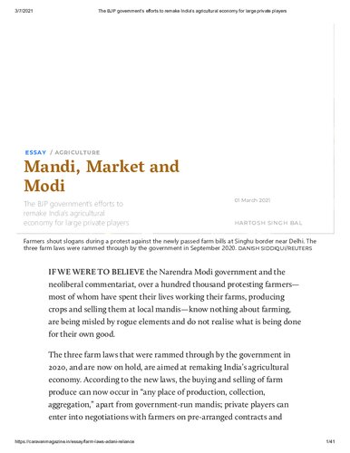 Mandi, Market and Modi - The BJP government’s efforts to remake India’s agricultural economy for large private players