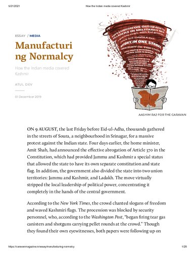 Manufacturing Normalcy - How the Indian media covered Kashmir