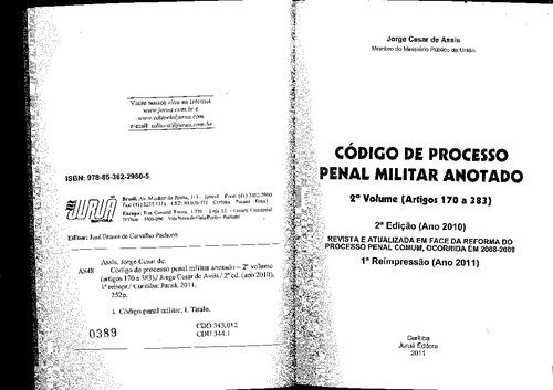 Codigo De Processo Penal Militar Anotado - V. 02 - Artigos 170 A 383