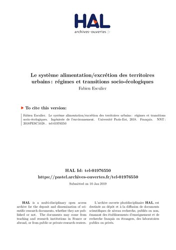 Le système alimentation/excrétion des territoires urbains: régimes et transitions socio-écologiques