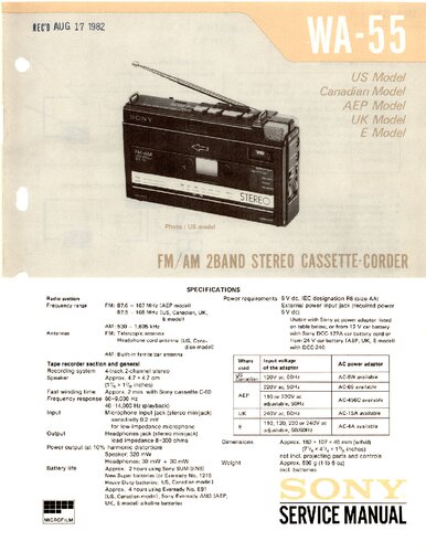 Sony WA-55 Service Manual