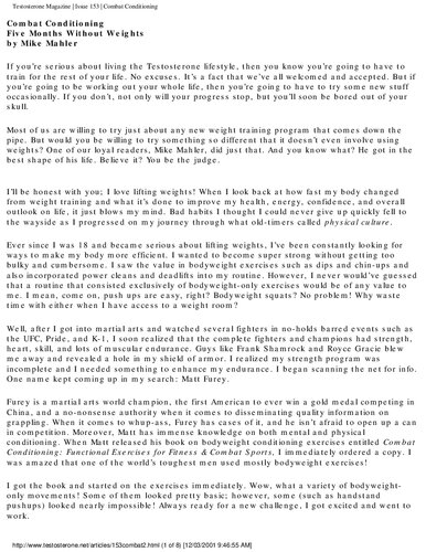 Combat Conditioning Five Months Without Weights