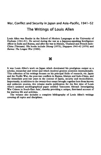 War, Conflict and Security in Japan and Asia Pacific, 1941-1952: The Writings of Louis Allen