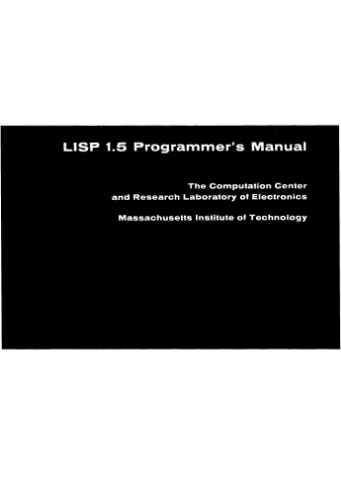 LISP 1.5 Programmer's Manual