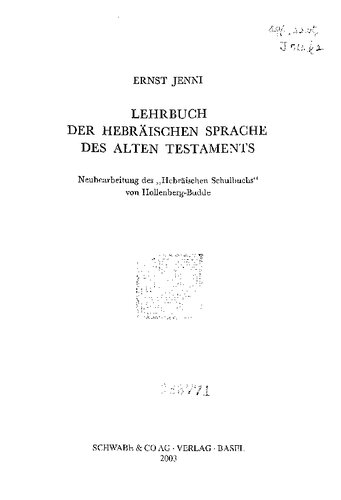 Lehrbuch der hebräischen Sprache des Alten Testaments : Neubearbeitung des "Hebräischen Schulbuchs" von Hollenberg-Budde