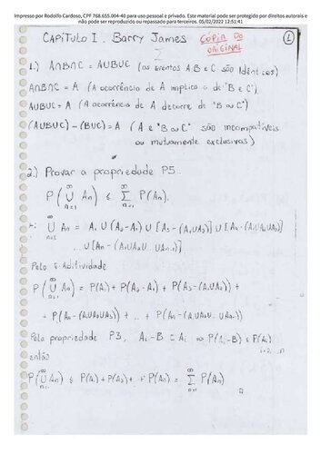 Solucionário - Exercícios Resolvidos do Livro do Barry James de Porbabilidade