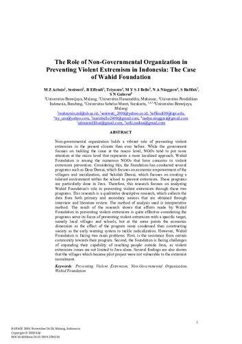 The Role of Non-Governmental Organization in Preventing Violent Extremism in Indonesia: The Case of Wahid Foundation