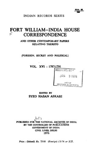 Fort William India House correspondence Vol. XVI : 1787-1791