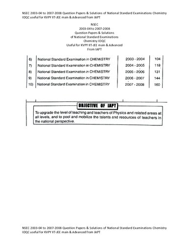 NSEC 2003-04 to 2007-2008 Question Papers & Solutions of National Standard Examinations Chemistry IOQC useful for KVPY IIT-JEE main & Advanced