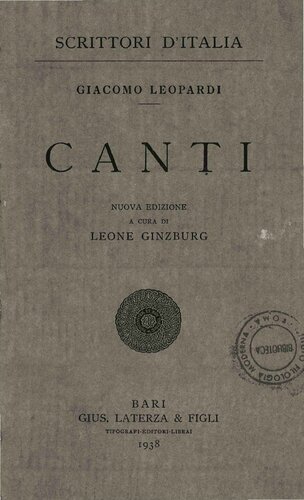 Nuova edizione a cura di Leone Ginzburg  Canti