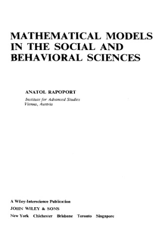 Mathematical Models in the Social and Behavioural Sciences