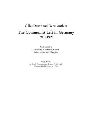 The Communist Left in Germany, 1918-1921
