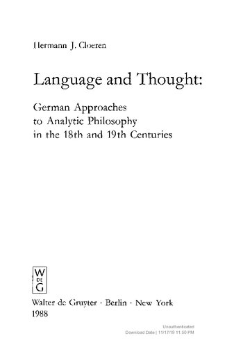 Language and Thought: German Approaches to Analytic Philosophy in the 18th and 19th Centuries