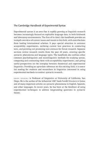 The Cambridge Handbook of Experimental Syntax
