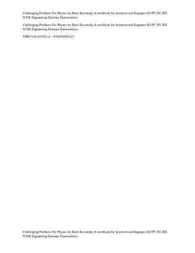 Challenging Problems For Physics by Boris Korsunsky A workbook for Scientists and Engineers KVPY IIT-JEE NTSE Engineering Entrance Examinations ISBN 0-03-005922-4 - 9780030059223