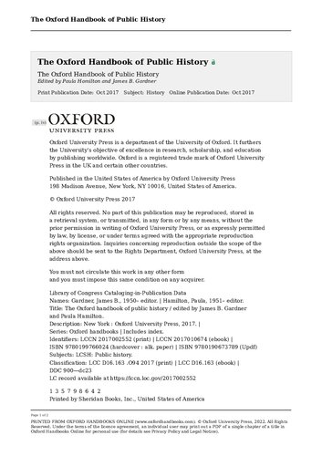 The Oxford Handbook of Public History