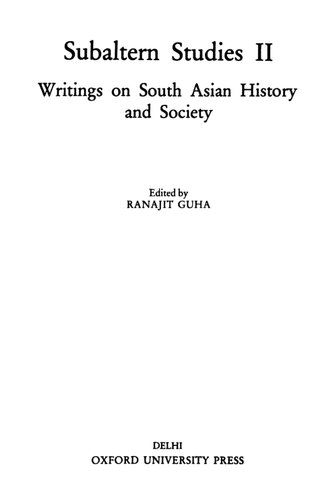 Subaltern Studies II Writings on South Asian History and Society