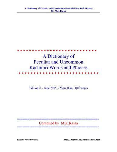 A Dictionary of Peculiar and Uncommon Kashmiri Words and Phrases