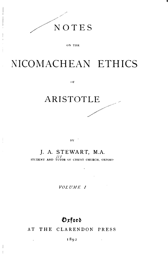 Notes on the Nicomachean Ethics of Aristotle