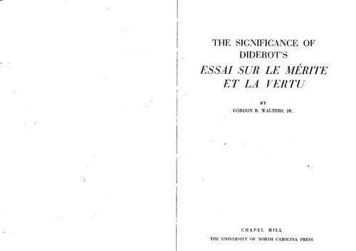 The Significance of Diderot's Essai sur le Merité et la Vertu