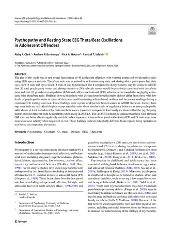 Psychopathy and Resting State EEG Theta/Beta Oscillations in Adolescent Offenders