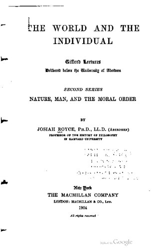 The world and the individual - Second Series