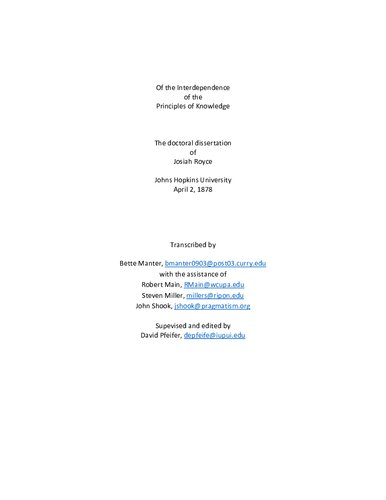 On the Interdependence of the Principles of Knowledge  – Ph.D. transcription