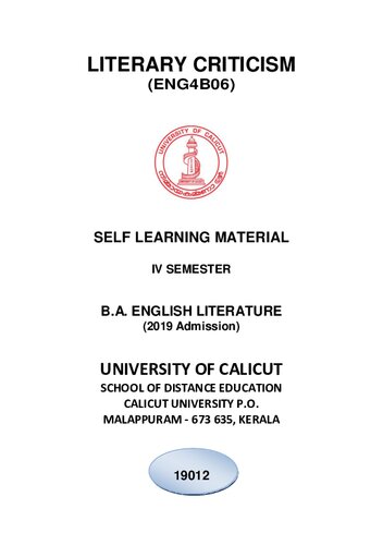 Literary Criticism (ENG4B06)