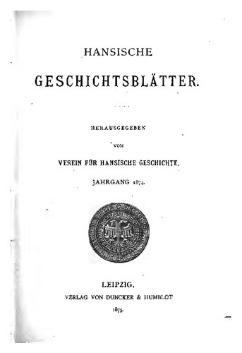 Hansische Geschichtsblätter (Jahrgang 1874)