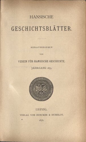 Hansische Geschichtsblätter (Jahrgang 1875)