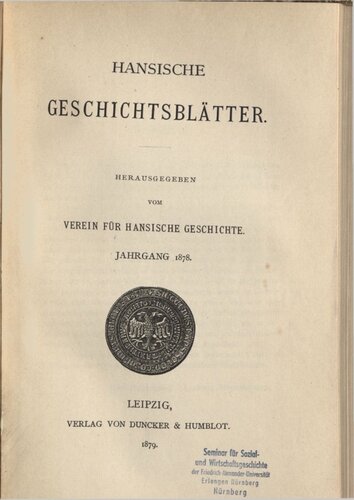 Hansische Geschichtsblätter (Jahrgang 1878)