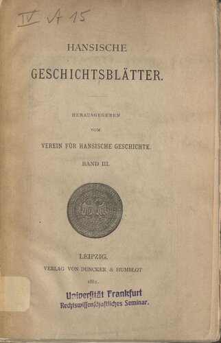 Hansische Geschichtsblätter (Jahrgang 1879)