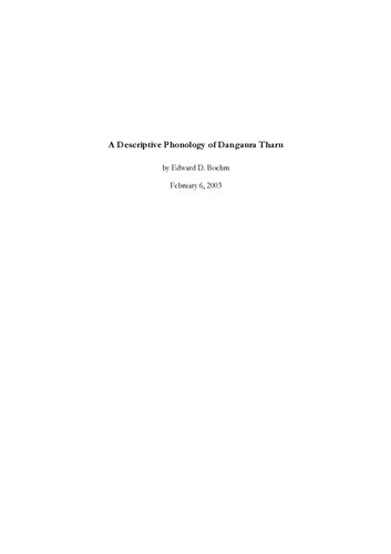 A Descriptive Phonology of Dangaura Tharu