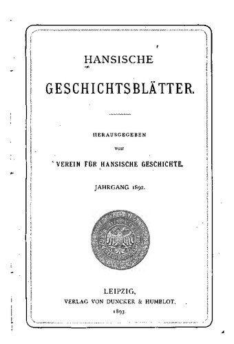 Hansische Geschichtsblätter (Jahrgang 1892)