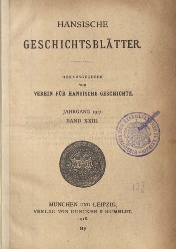 Hansische Geschichtsblätter (Jahrgang 1917)