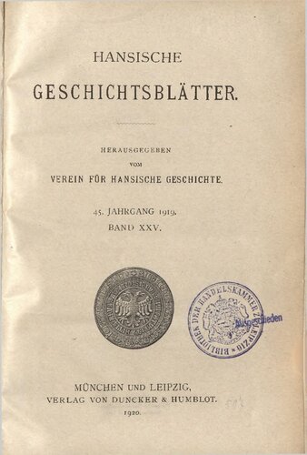 Hansische Geschichtsblätter (Jahrgang 1919)