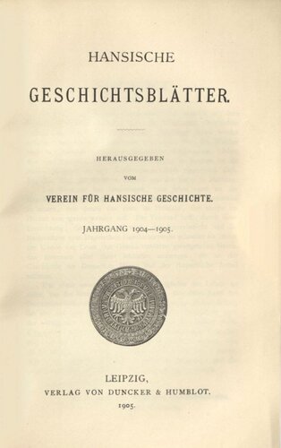 Hansische Geschichtsblätter (Jahrgang 1904-1905)