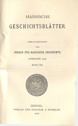 Hansische Geschichtsblätter (Jahrgang 1906)