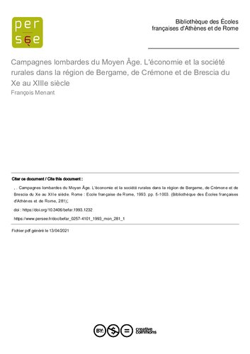 Campagnes lombardes du Moyen Âge. L'économie et la société rurales dans la région de Bergame, de Crémone et de Brescia du Xe au XIIIe siècle