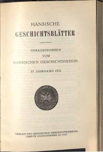 Hansische Geschichtsblätter (Jahrgang 1932)