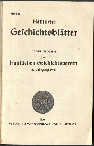 Hansische Geschichtsblätter (Jahrgang 1938)
