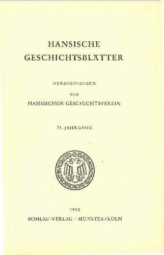 Hansische Geschichtsblätter (Jahrgang 1952)