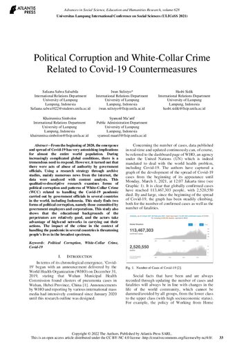 Political Corruption and White-Collar Crime Related to Covid-19 Countermeasures
