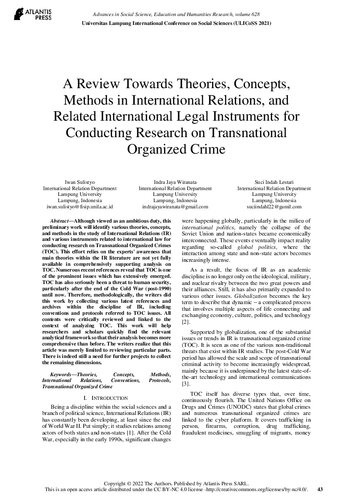 A Review Towards Theories, Concepts, Methods in International Relations, and Related International Legal Instruments for Conducting Research on Transnational Organized Crime