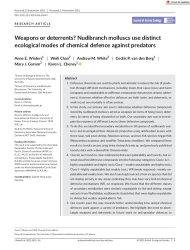 Weapons or deterrents? Nudibranch molluscs use distinct ecological modes of chemical defence against predators