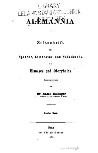 Alemannia Zeitschrift für Sprache, Litteratur und Volkskunde des Elsasses und Oberrheins, Volume 2