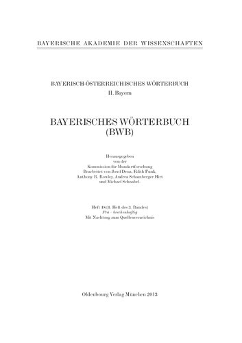 Bayerisch-österreichisches Wörterbuch II. Bayern. Bayerisches Wörterbuch (BWB)
