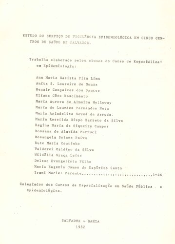 Estudo do serviço de vigilância epidemiológica em cinco Centros de Saúde de Salvador